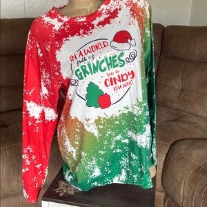 ✨ Cindy Lou Who Bleached Long Sleeve | Red/White/Green Sz Large Grinch